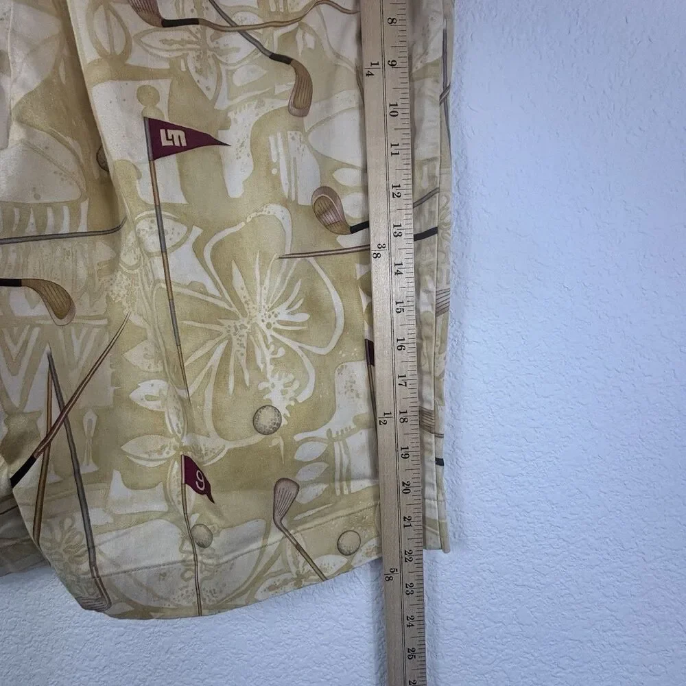 Loudmouth Men’s Golf Shorts 38 Club Print Tan Bermuda 11” Preppy Country Club